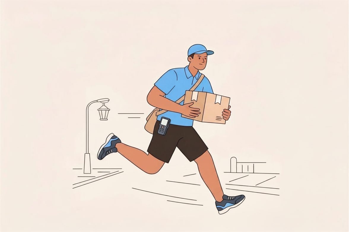 A Nanaimo courier running to make a fast same-day delivery
